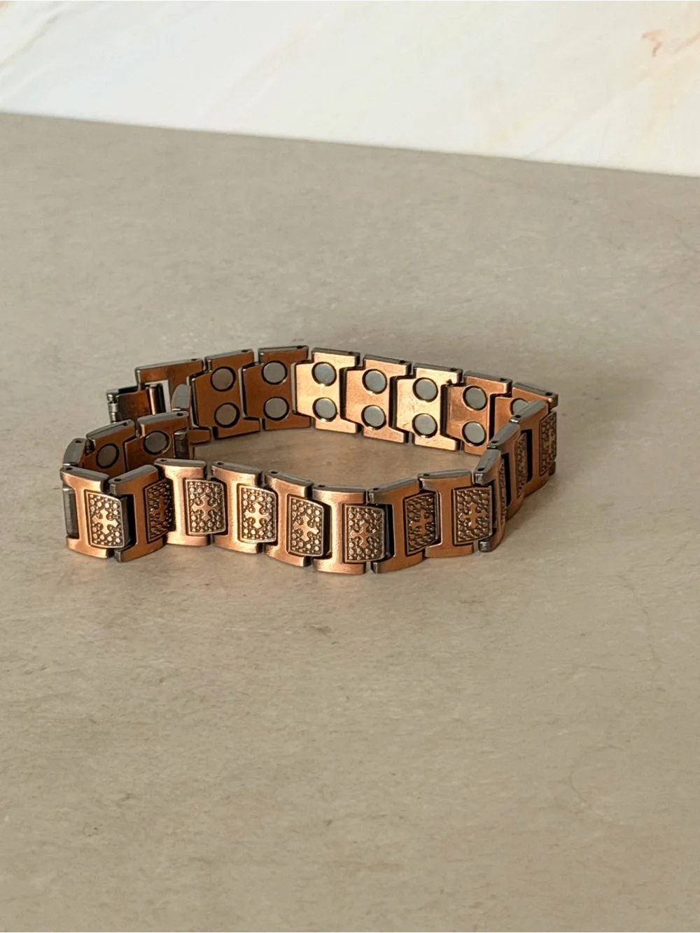 Mens Copper Magnetic cross design Link Bracelet Can Remove Links